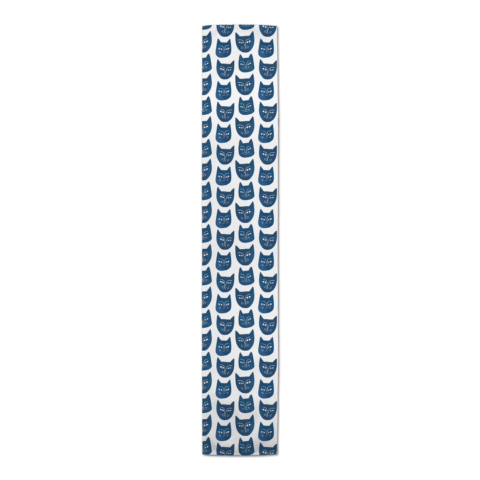 Blue Cat Face Pattern 16" x 72" Cotton Twill Runner